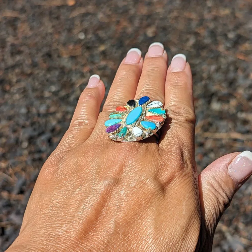 Women's Navajo Ring Cluster Design Genuine Native American Jewelry sz‎ 10.75 ***